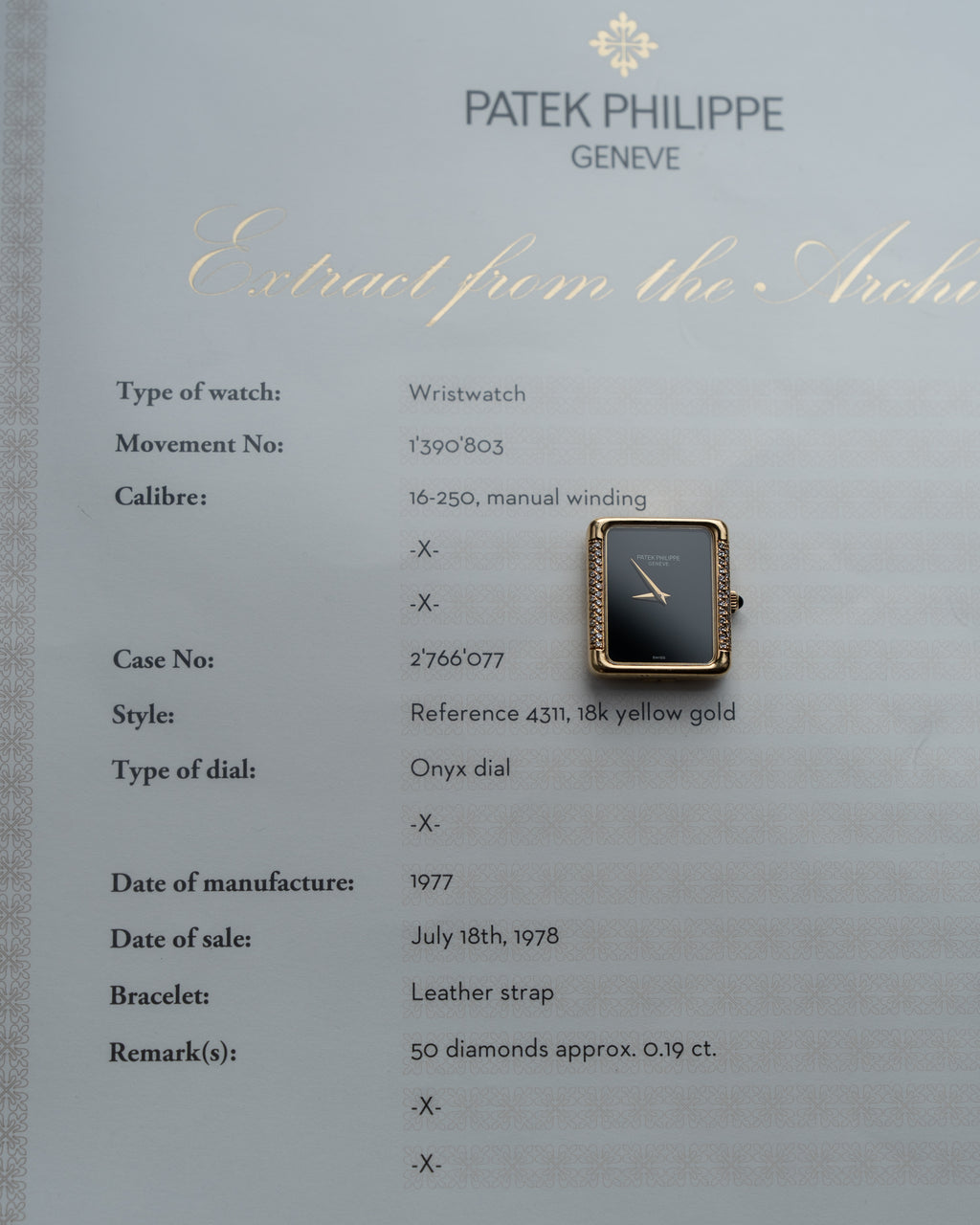 Patek Philippe reference 4311, onyx dial, diamond yellow gold case, caliber 16-250