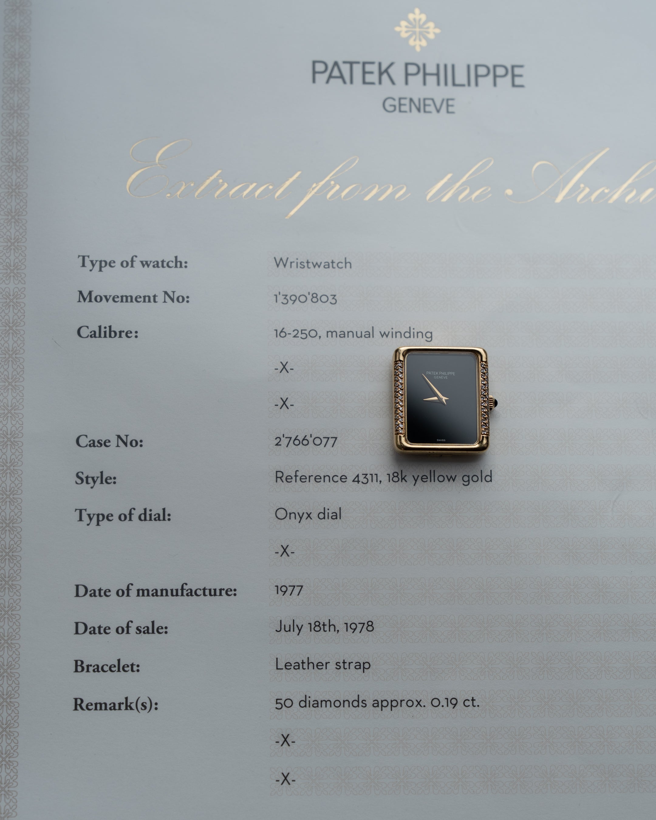 Patek Philippe reference 4311, onyx dial, diamond yellow gold case, caliber 16-250