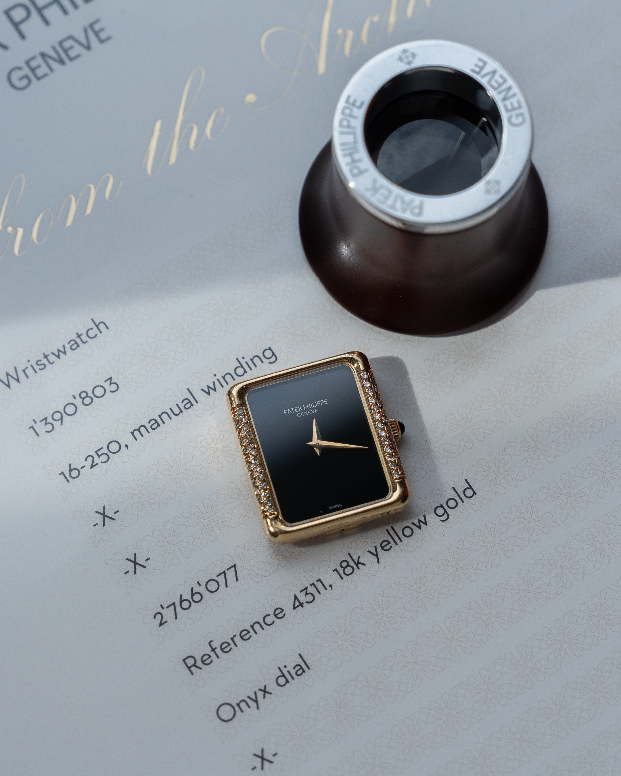 Patek Philippe reference 4311, onyx dial, diamond yellow gold case, caliber 16-250