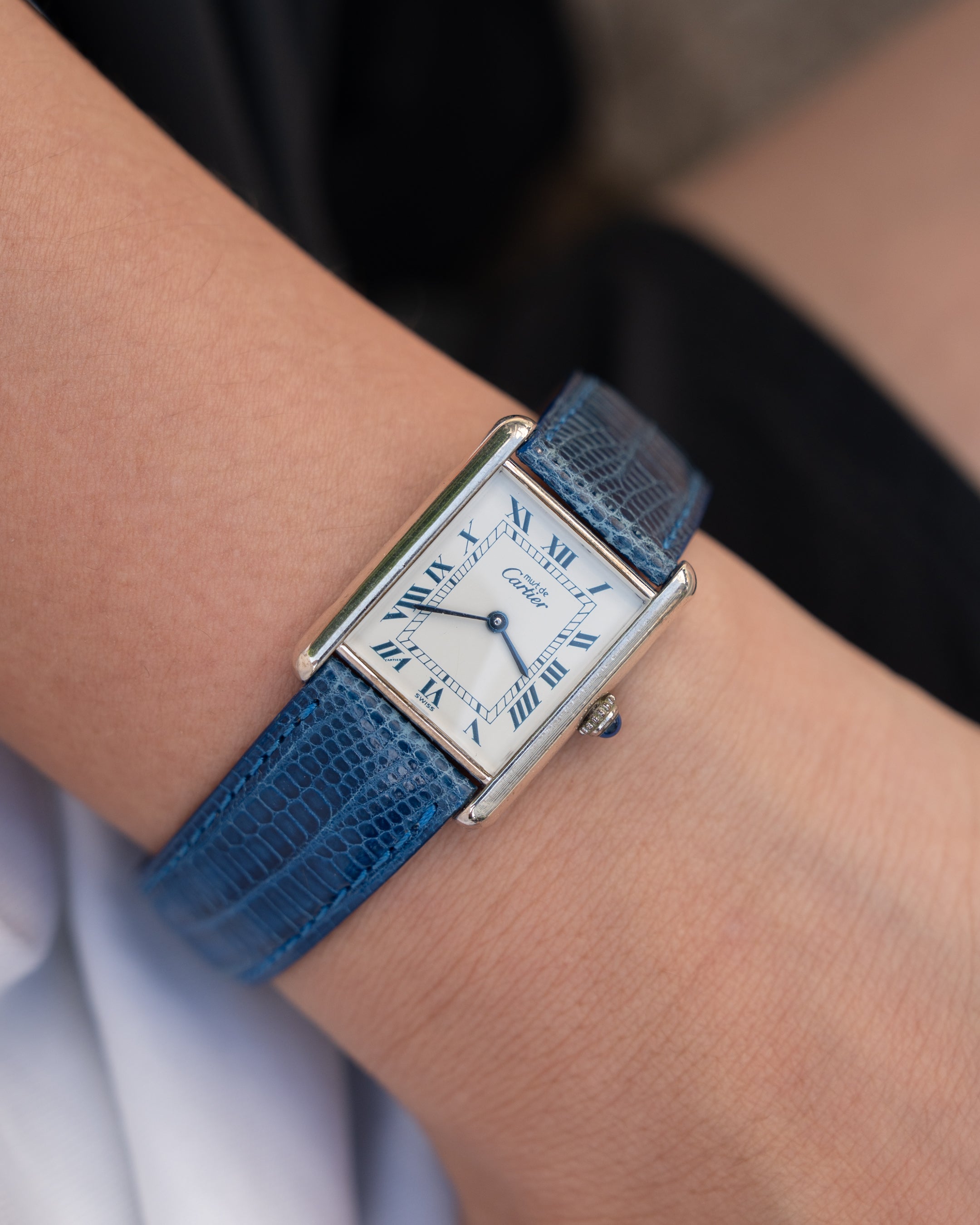 Cartier Must Tank - blue Roman numeral dial, LM (large) size, full set