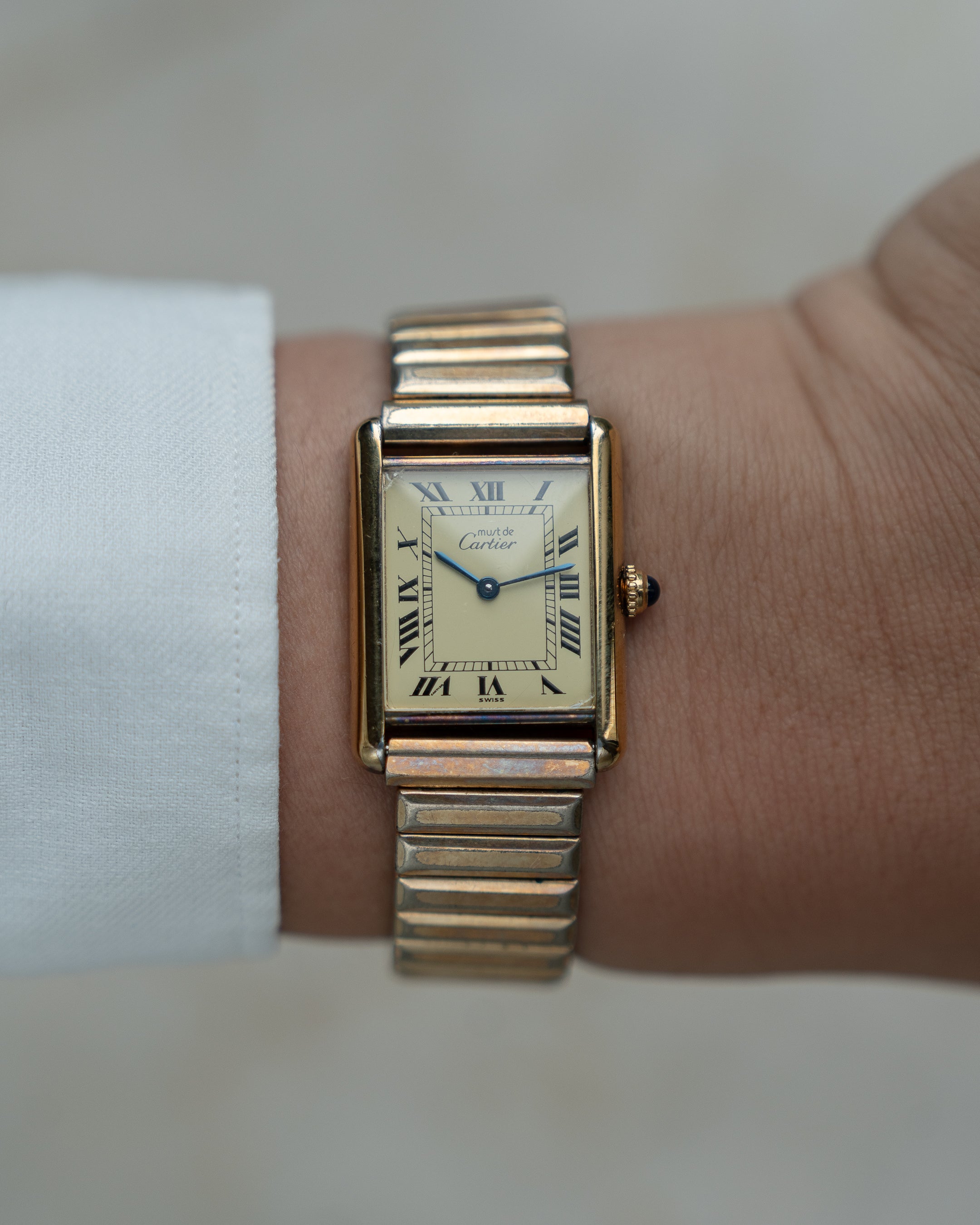 Must de Cartier Tank LM size - ivory dial with vintage stretch bracelet