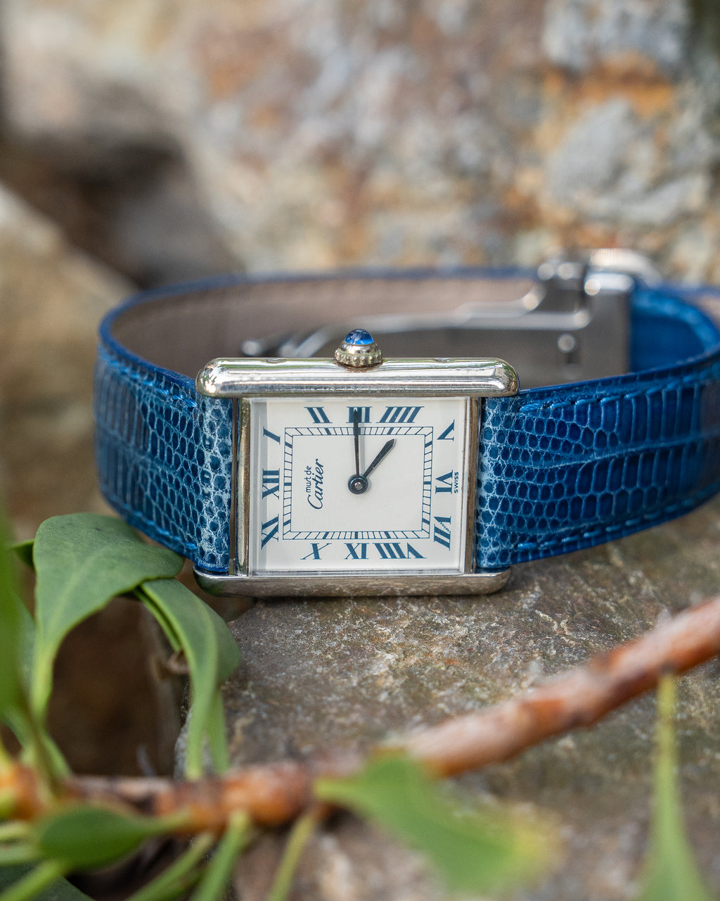 Cartier Must Tank - blue Roman numeral dial, LM (large) size, full set