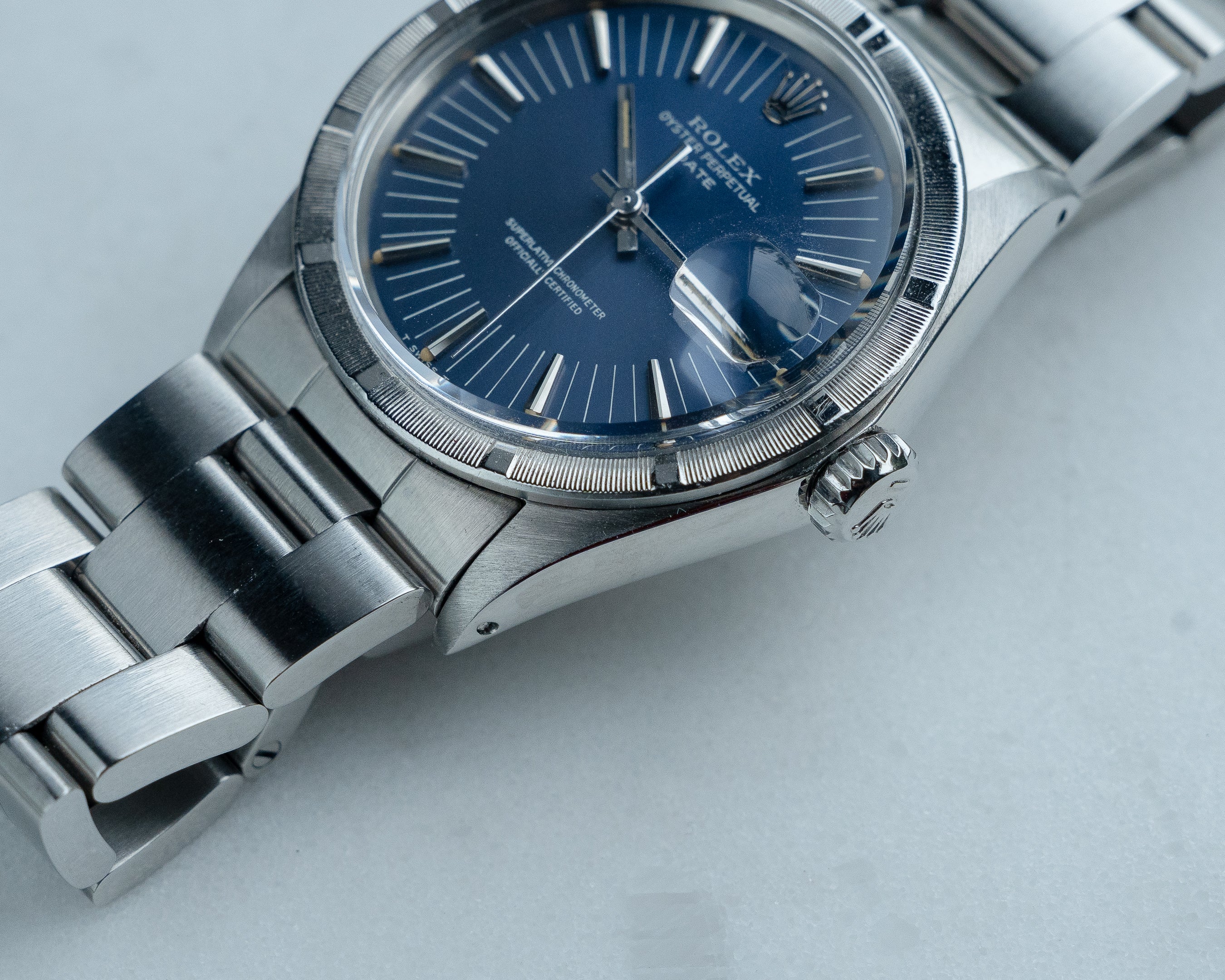 Rolex Oyster Perpetual Date ref 1501 blue radial dial, 1971