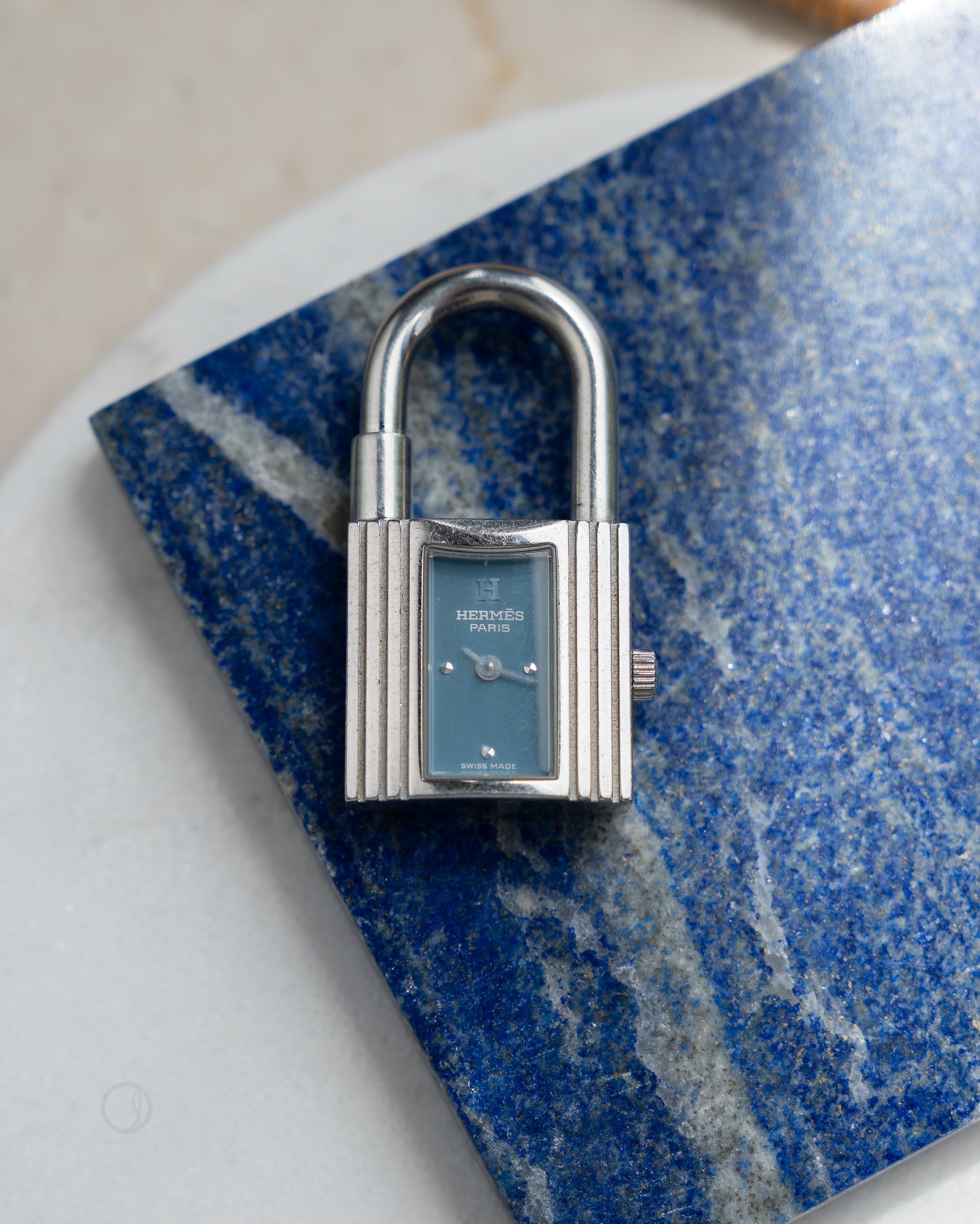 Hermès Kelly Watch steel, torquoise blue dial with blue epsom calf leather strap
