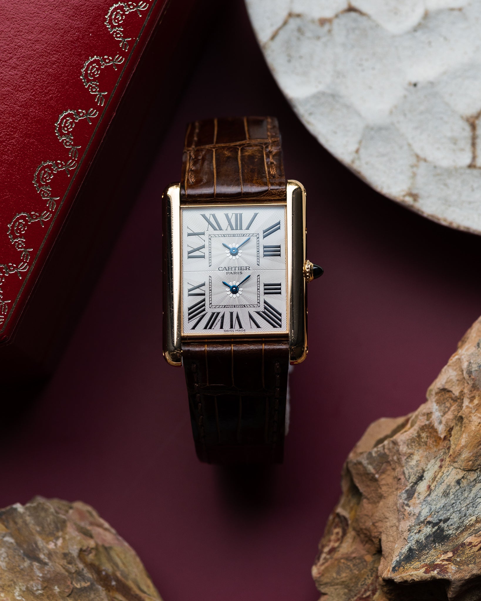 Cartier Tank Dual Time CPCP in Pink Gold full set Special Dial