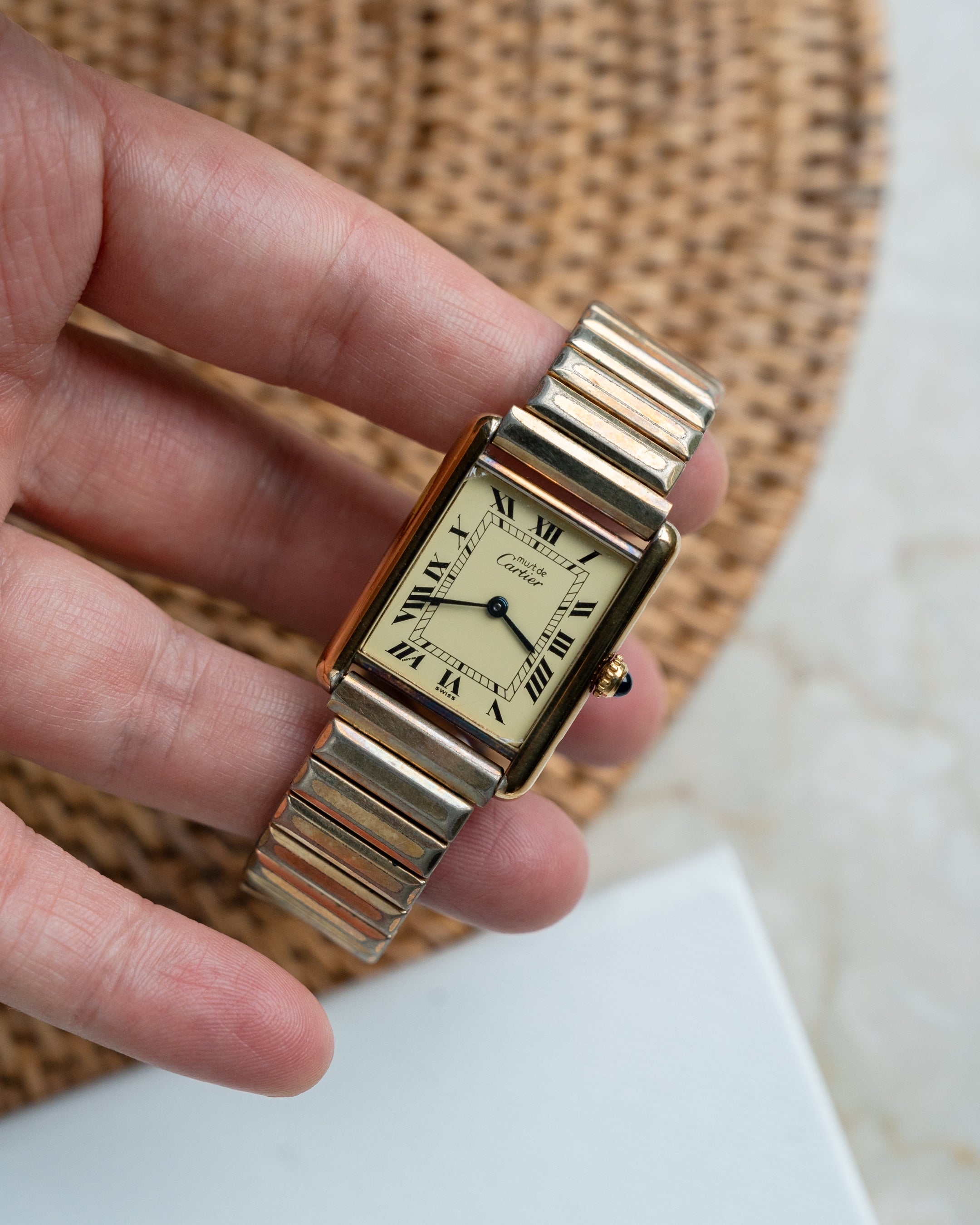 Must de Cartier Tank LM size - ivory dial with vintage stretch bracelet