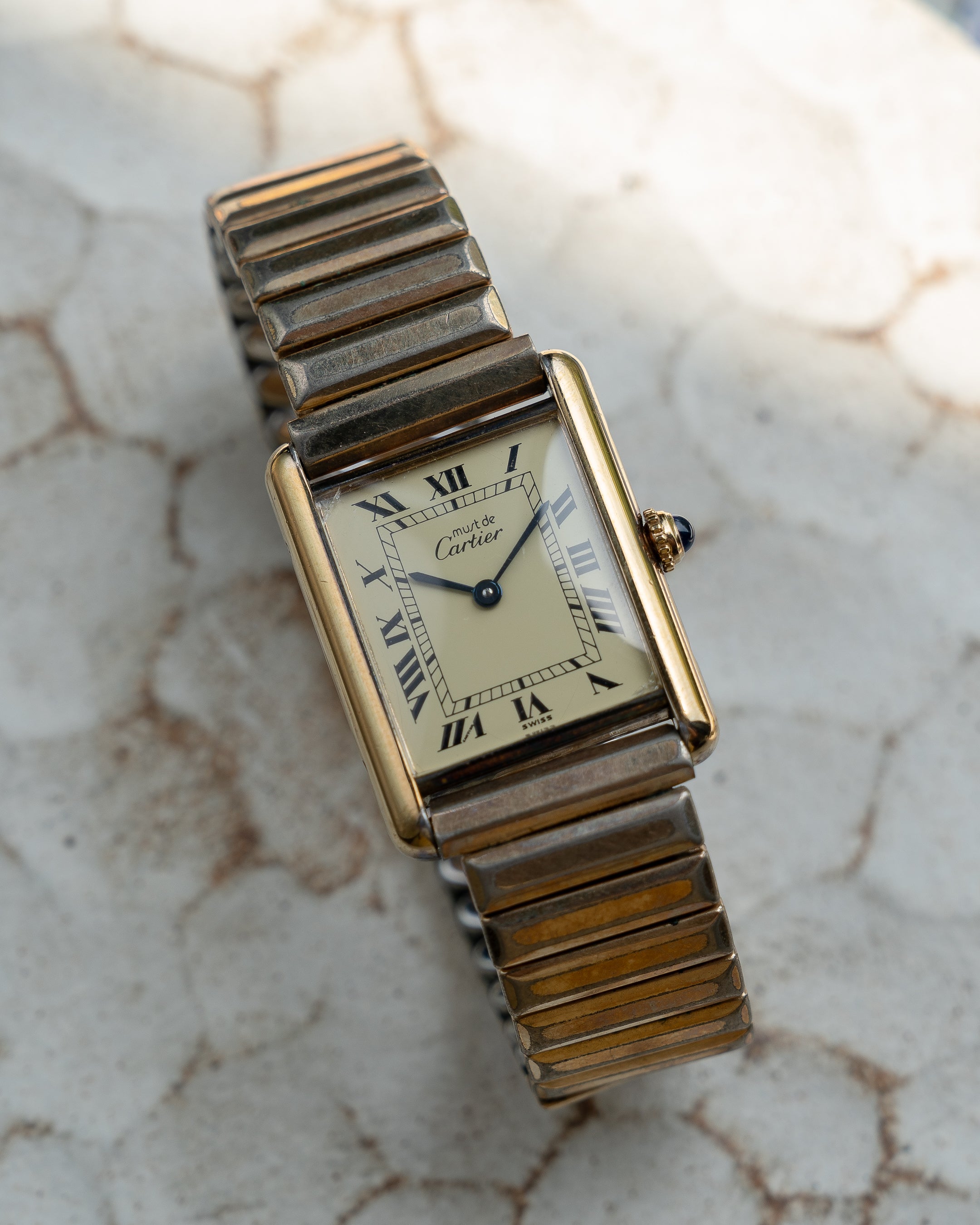 Must de Cartier Tank LM size - ivory dial with vintage stretch bracelet