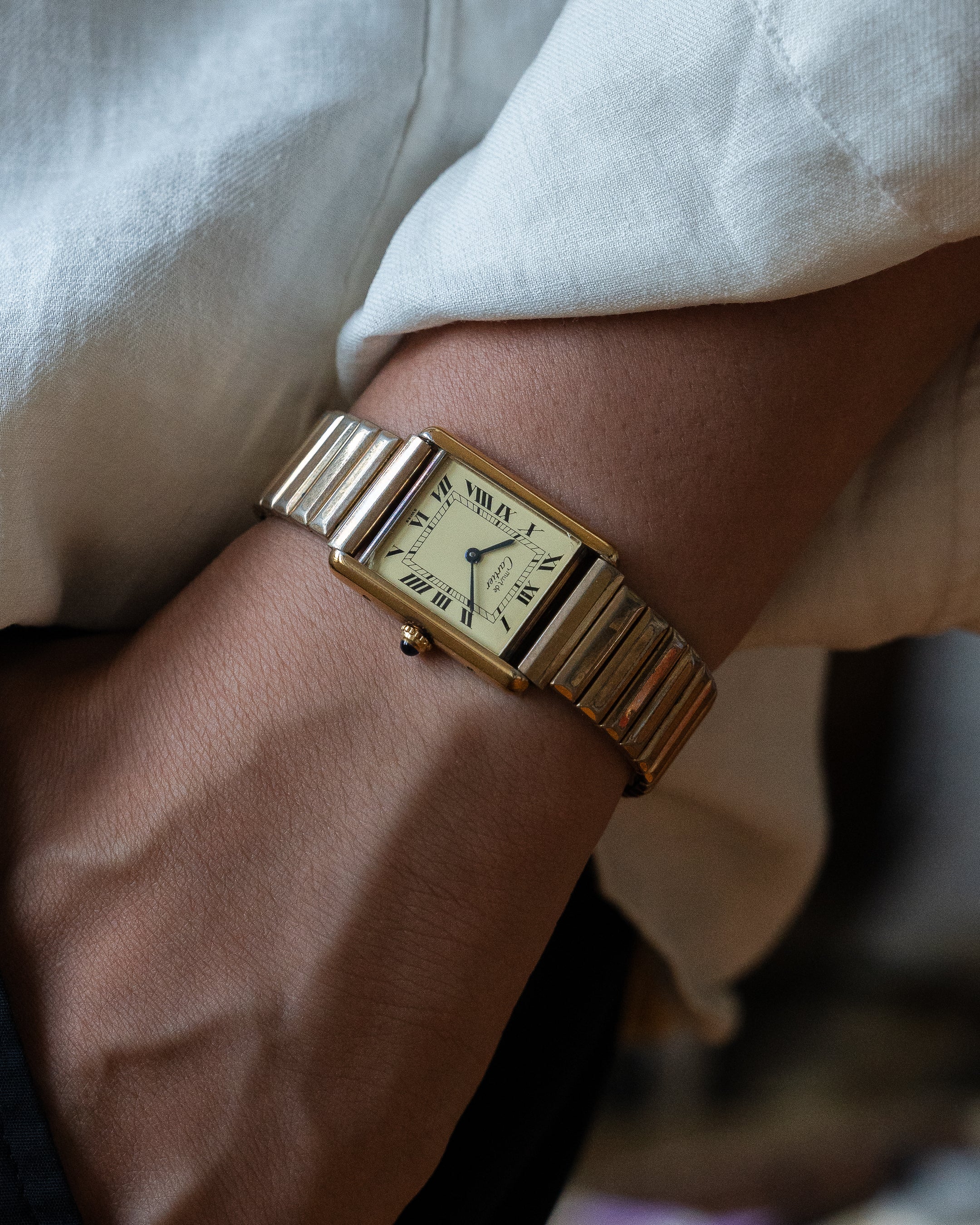 Must de Cartier Tank LM size - ivory dial with vintage stretch bracelet