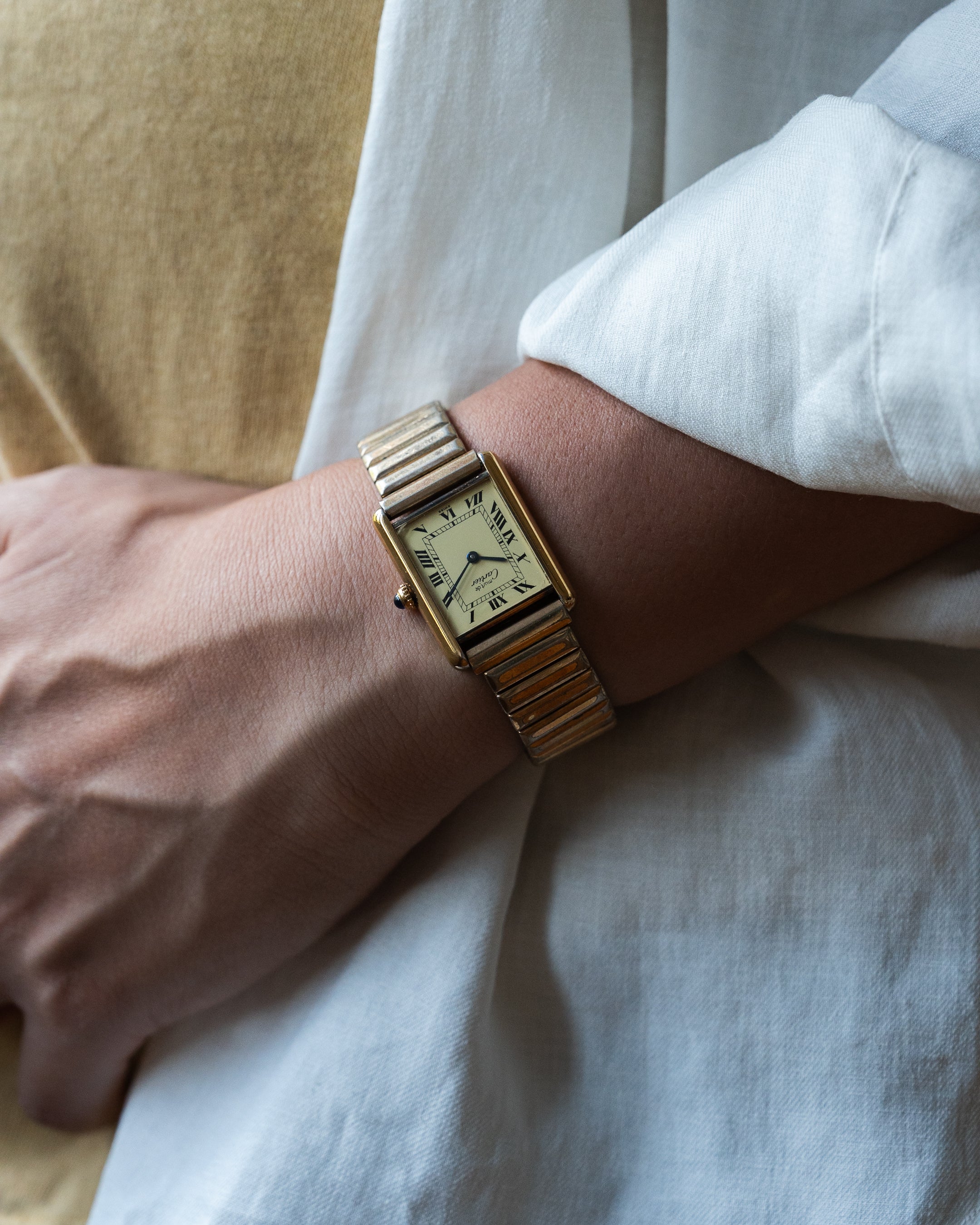 Must de Cartier Tank LM size - ivory dial with vintage stretch bracelet