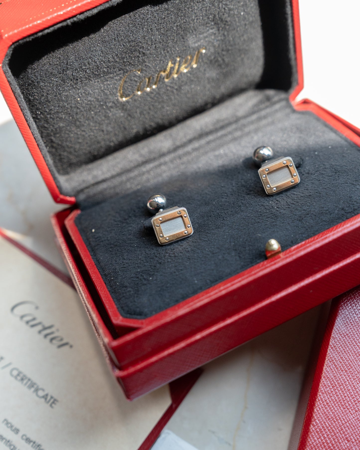 Santos de Cartier Cufflinks - 2007 ref 12081663, steel/18k yellow gold, full set