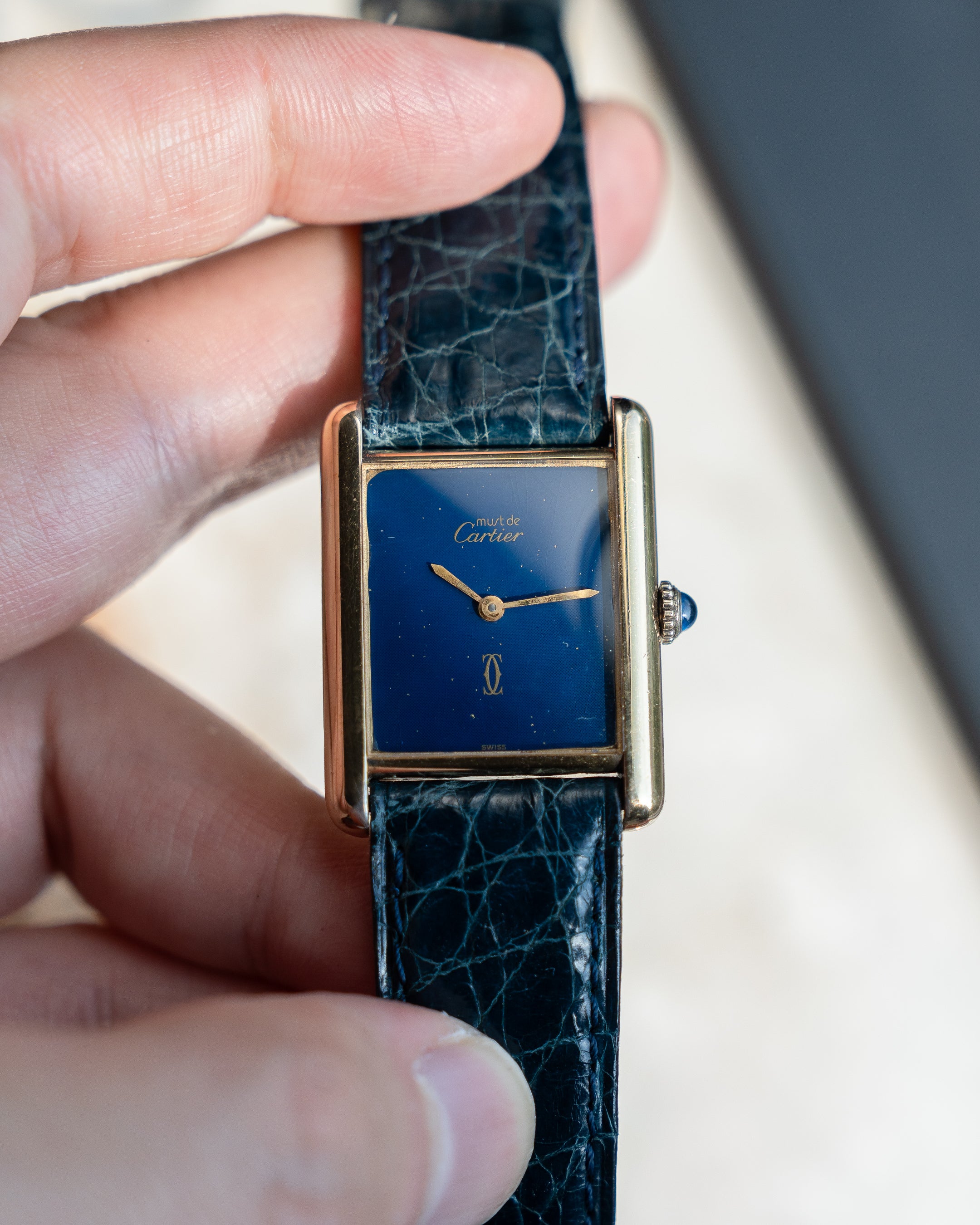 Must de Cartier Tank LM - Blue Lacquer dial with manual wind movement