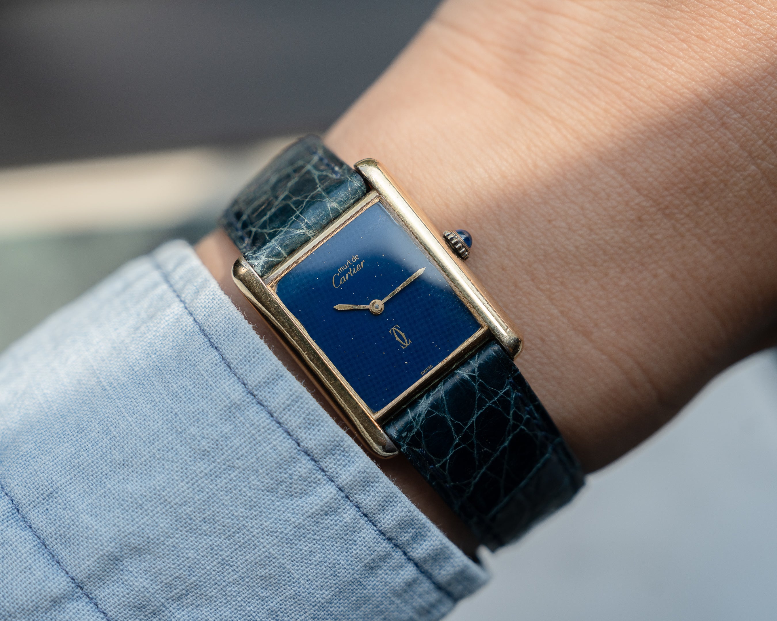 Must de Cartier Tank LM - Blue Lacquer dial with manual wind movement
