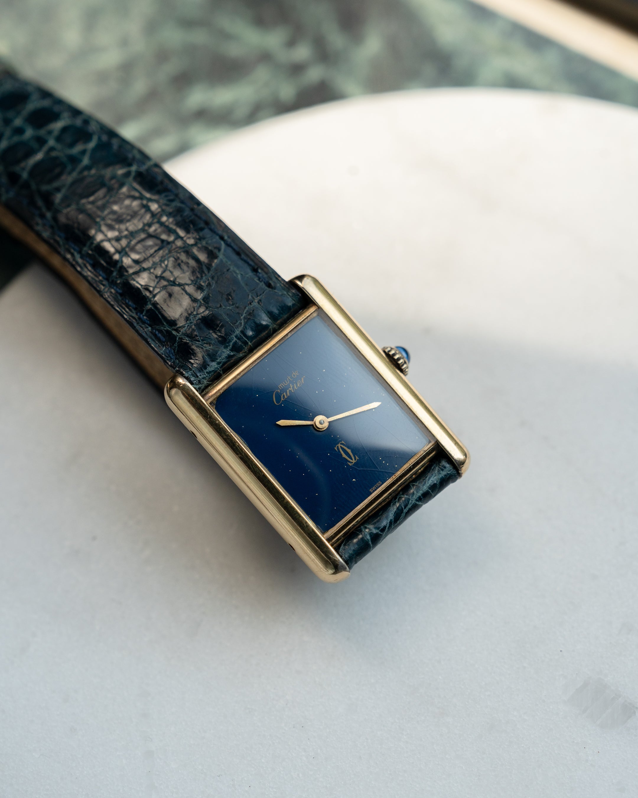 Must de Cartier Tank LM - Blue Lacquer dial with manual wind movement