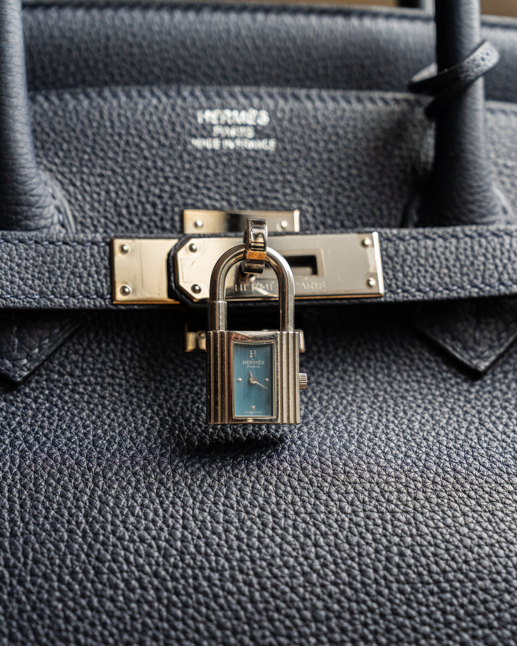 Hermès Kelly Watch steel, torquoise blue dial with blue epsom calf leather strap