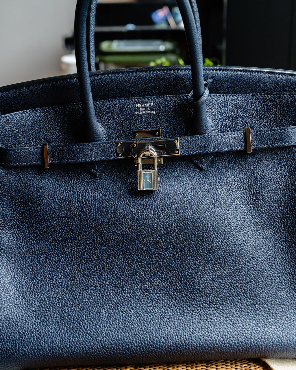 Hermès Kelly Watch steel, torquoise blue dial with blue epsom calf leather strap