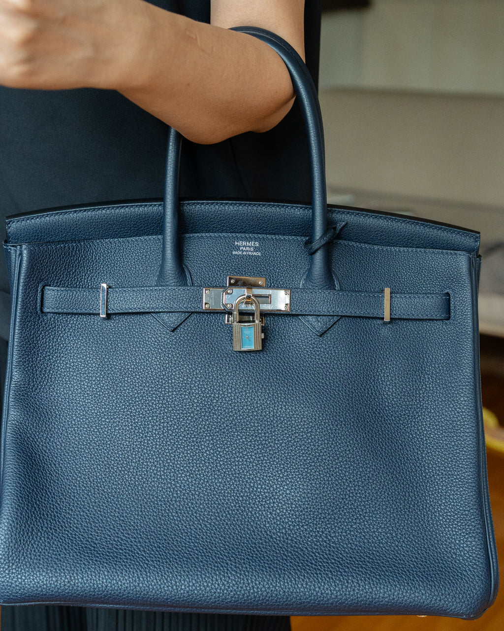 Hermès Kelly Watch steel, torquoise blue dial with blue epsom calf leather strap