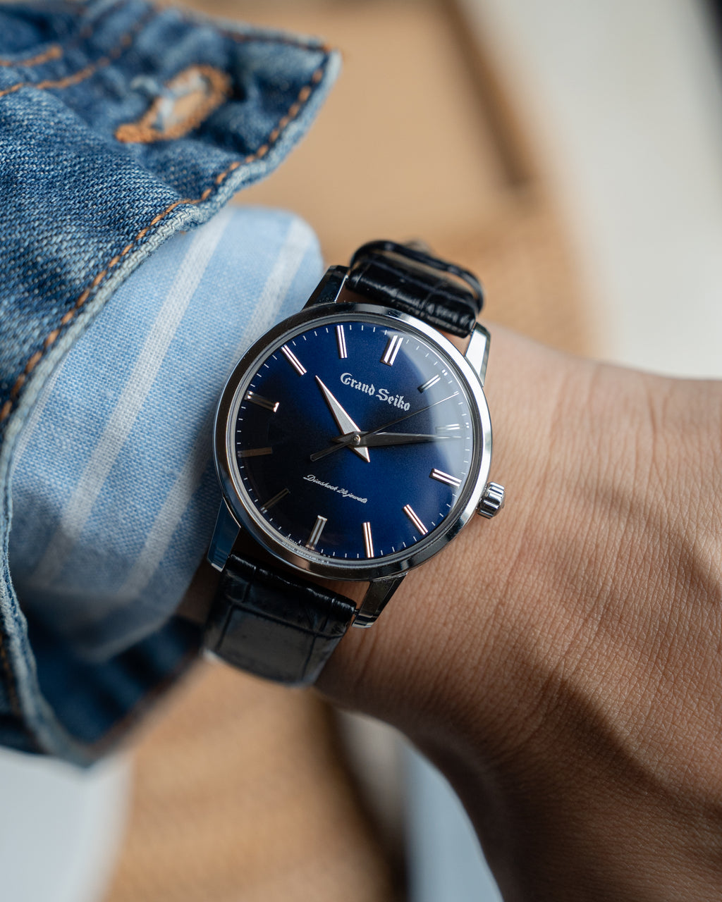 Grand Seiko SGBW259 in brilliant titanium, manual wind caliber 9S64
