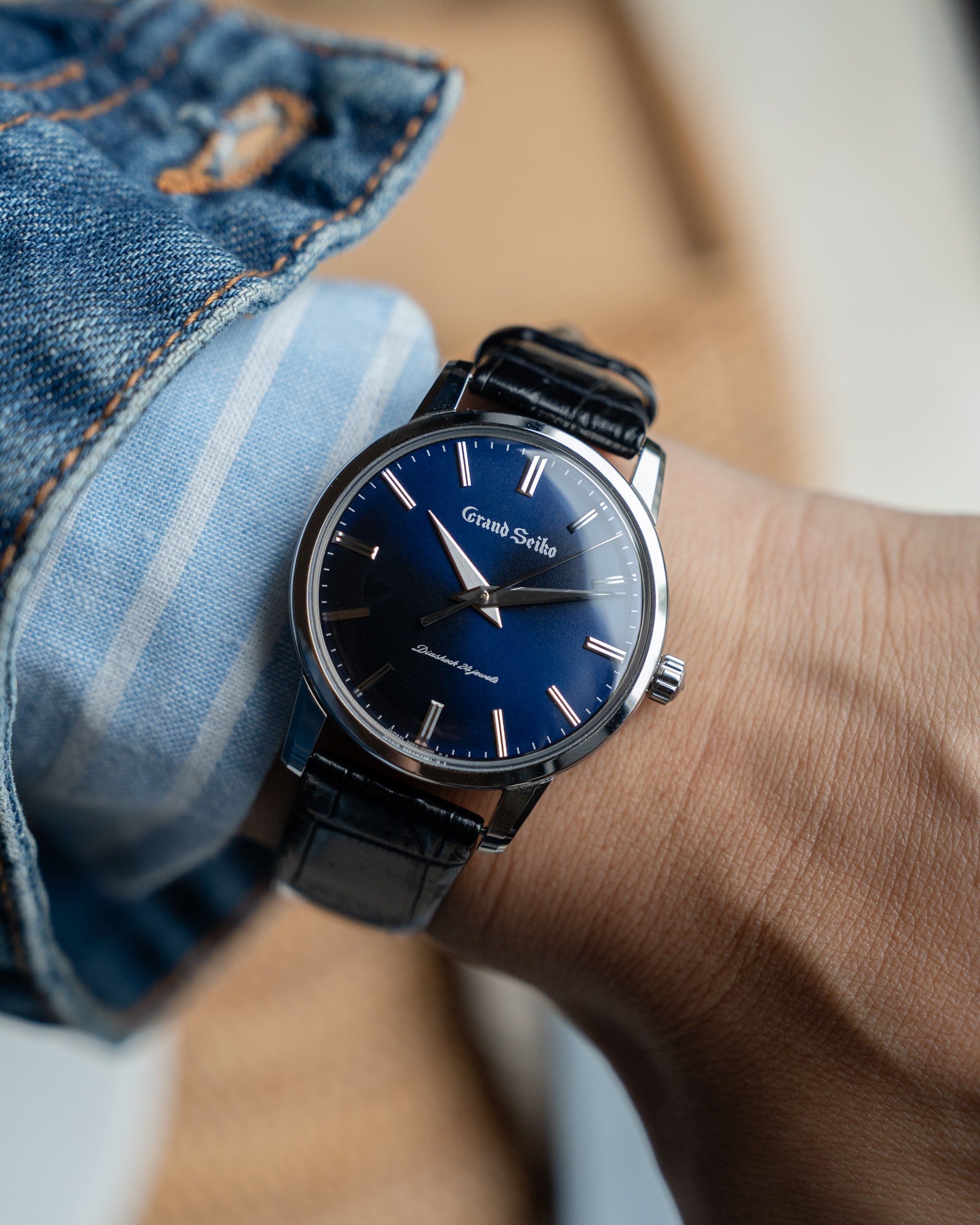 Grand Seiko SGBW259 in brilliant titanium, manual wind caliber 9S64