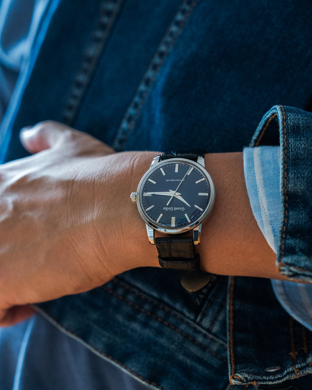 Grand Seiko SGBW259 in brilliant titanium, manual wind caliber 9S64