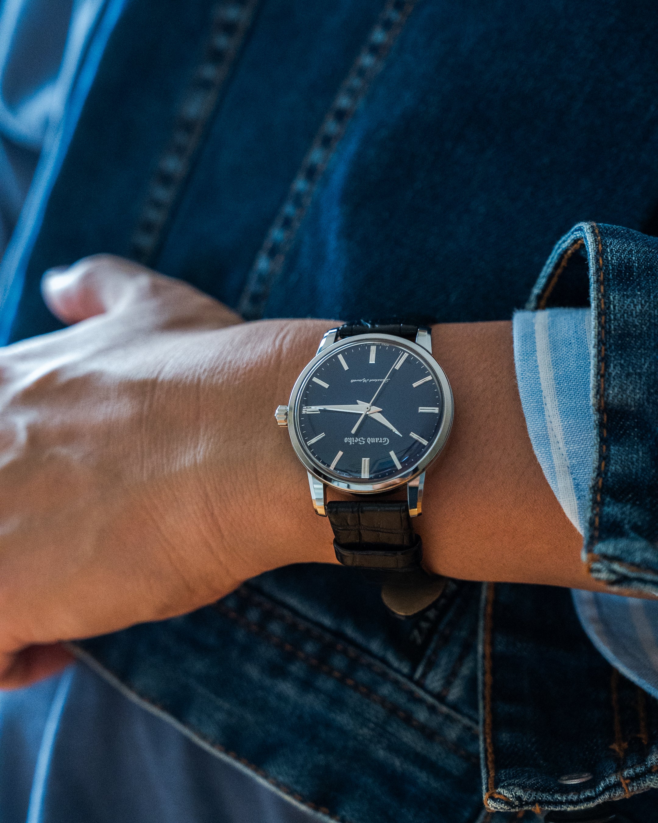 Grand Seiko SGBW259 in brilliant titanium, manual wind caliber 9S64