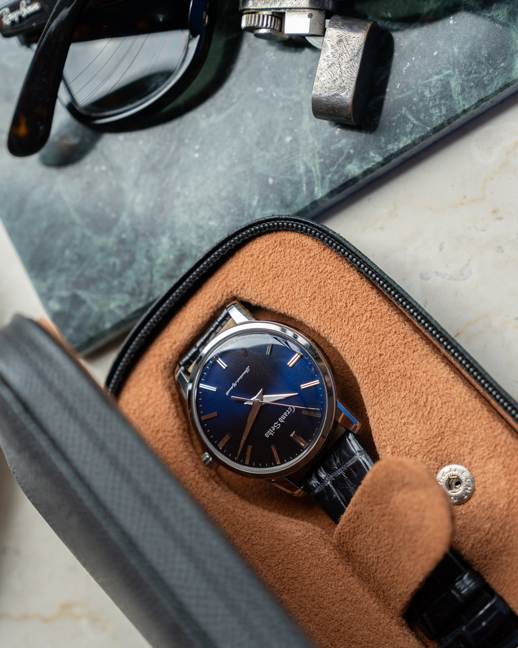 Grand Seiko SGBW259 in brilliant titanium, manual wind caliber 9S64