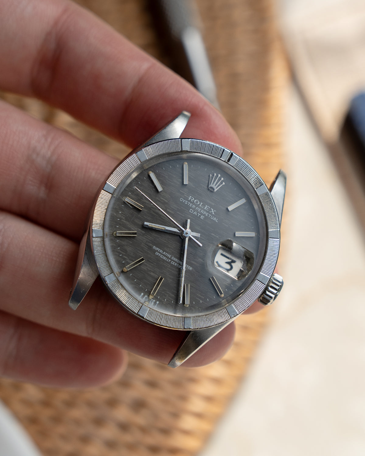 Rolex Oyster Perpetual Date ref 1500, Grey mosaic dial from 1972