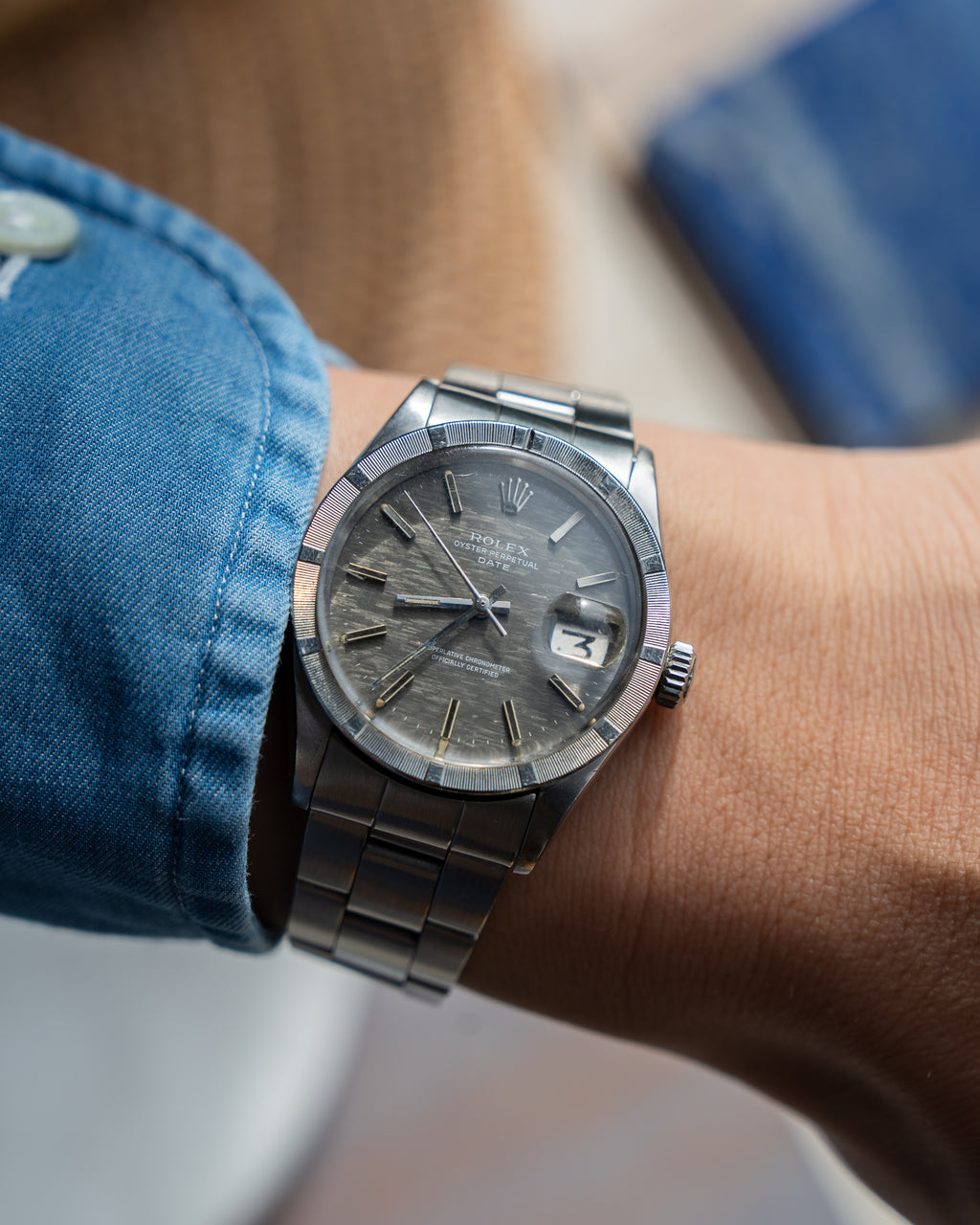 Rolex Oyster Perpetual Date ref 1500, Grey mosaic dial from 1972