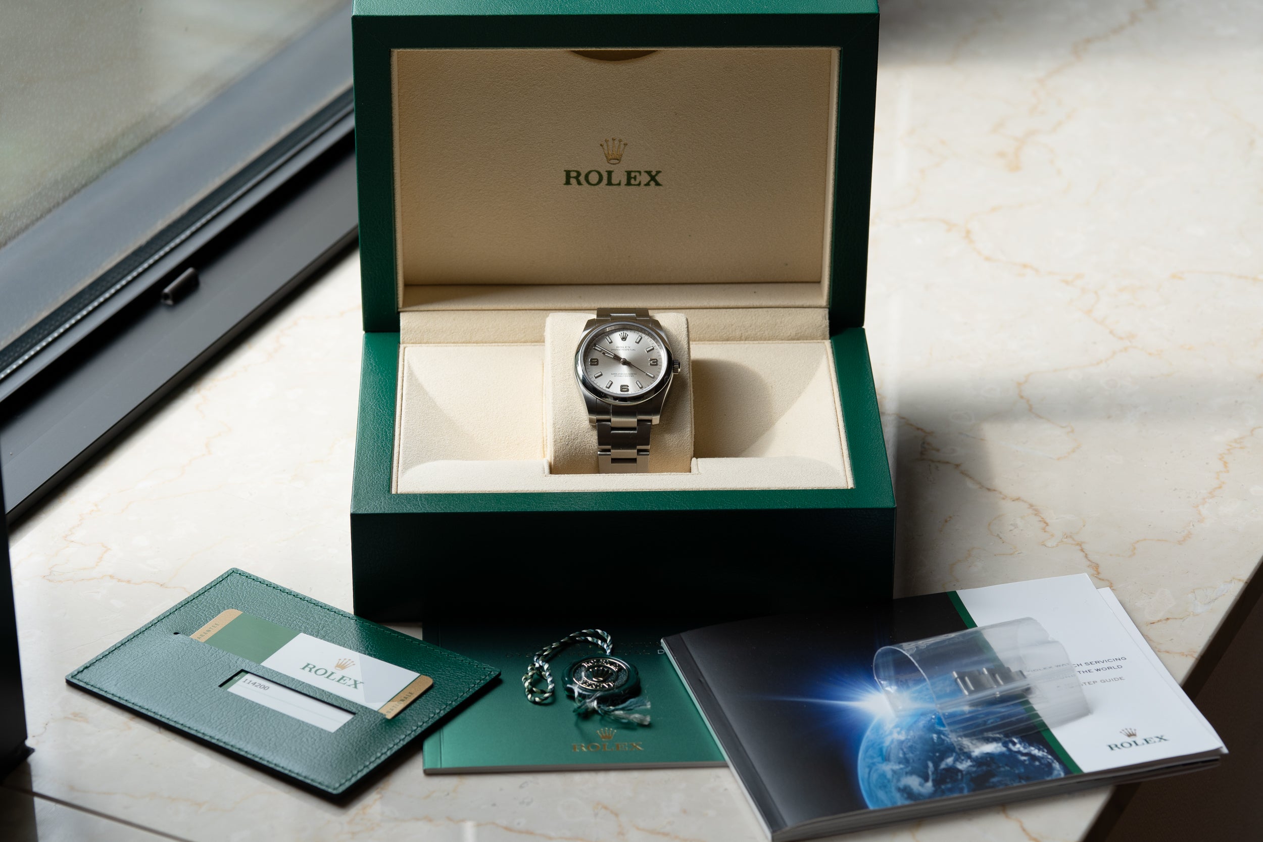 Rolex Oyster Perpetual "Air-King" Silver 369 Dial 114200 full set from 2019