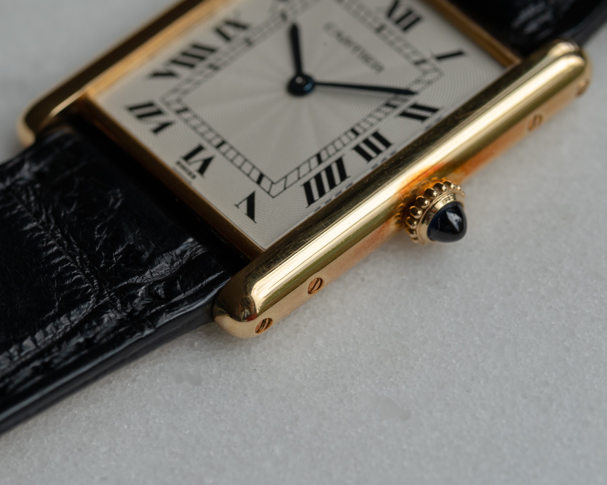 Cartier Tank Louis "extra flat" in YG guilloche dial, 1990's, Frederique Piguet Cal. 21