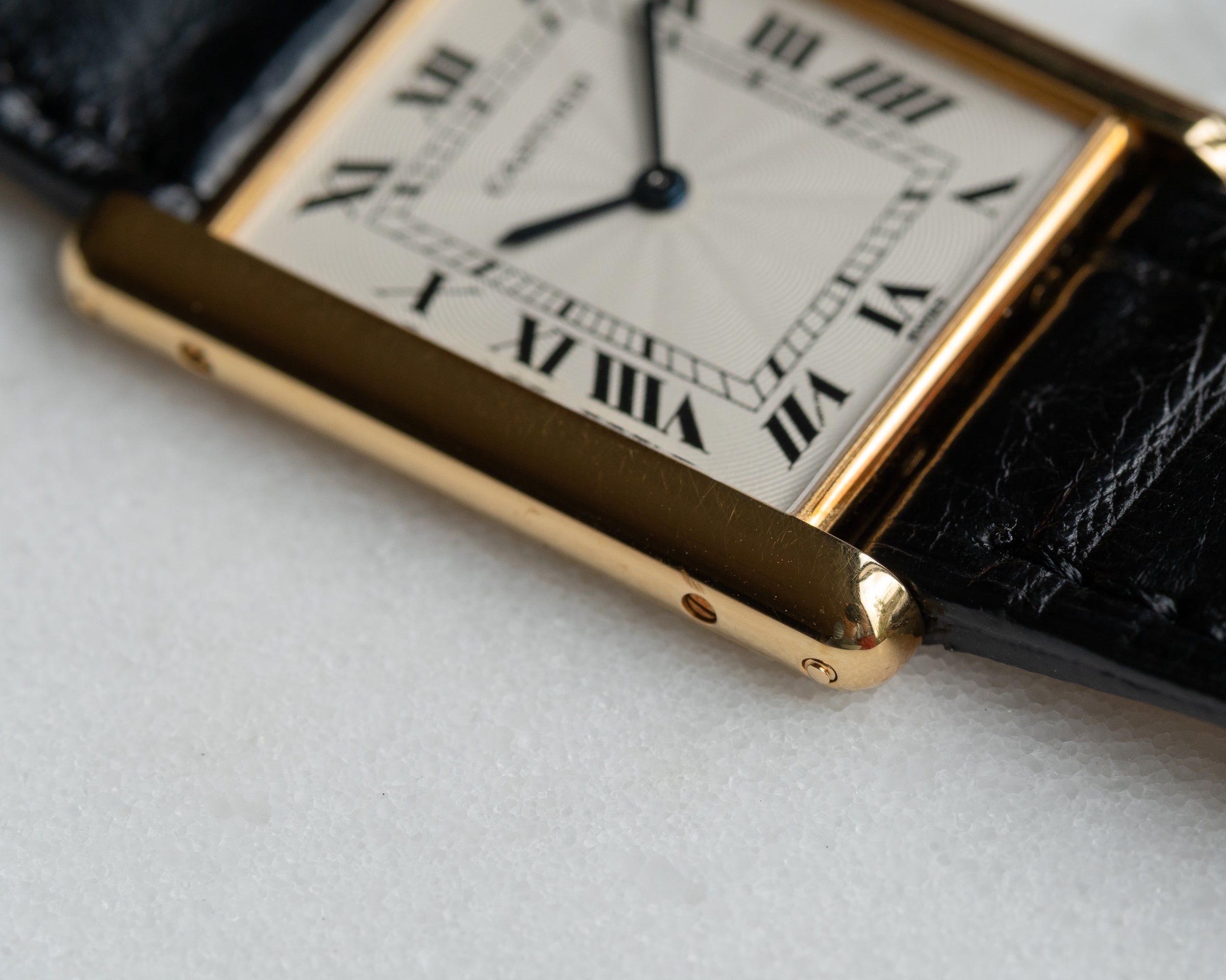 Cartier Tank Louis "extra flat" in YG guilloche dial, 1990's, Frederique Piguet Cal. 21
