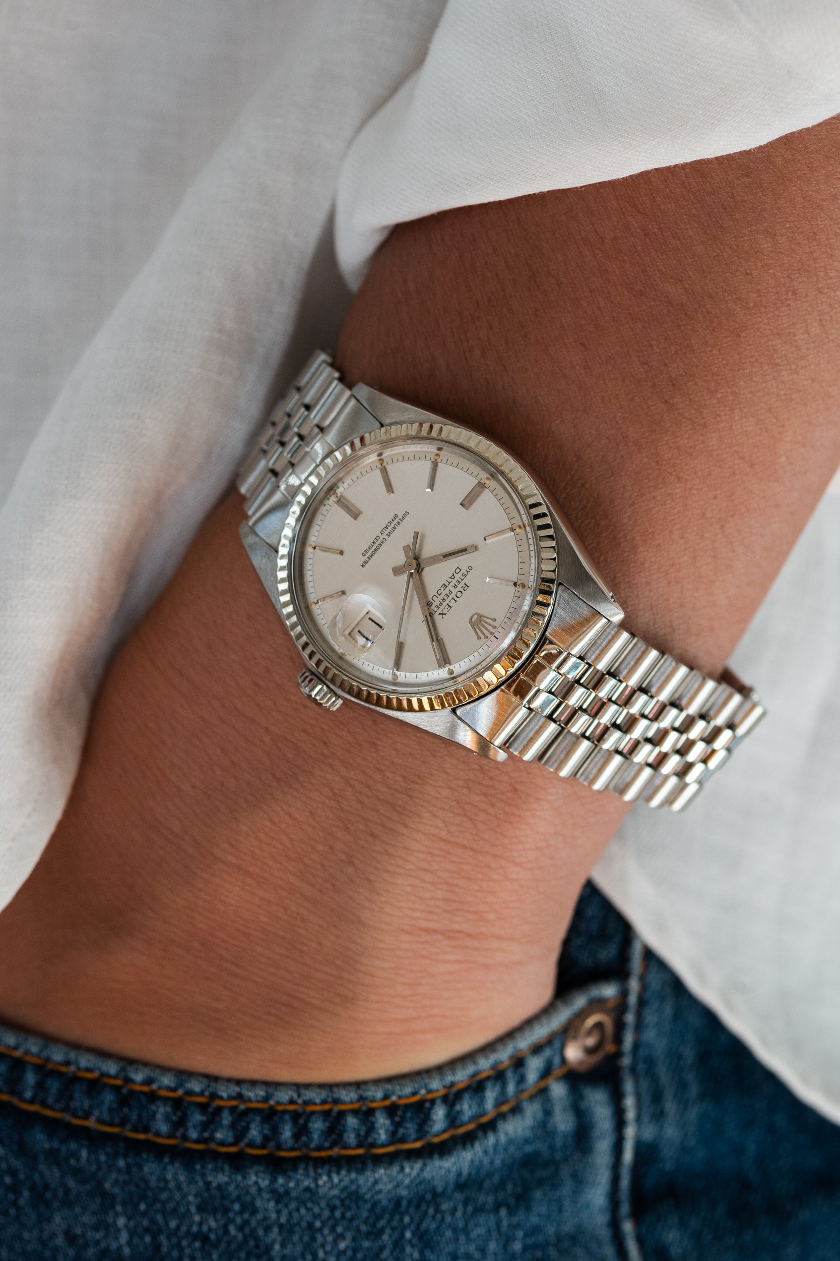Rolex Datejust Silver Linen dial ref 1601 from 1970's