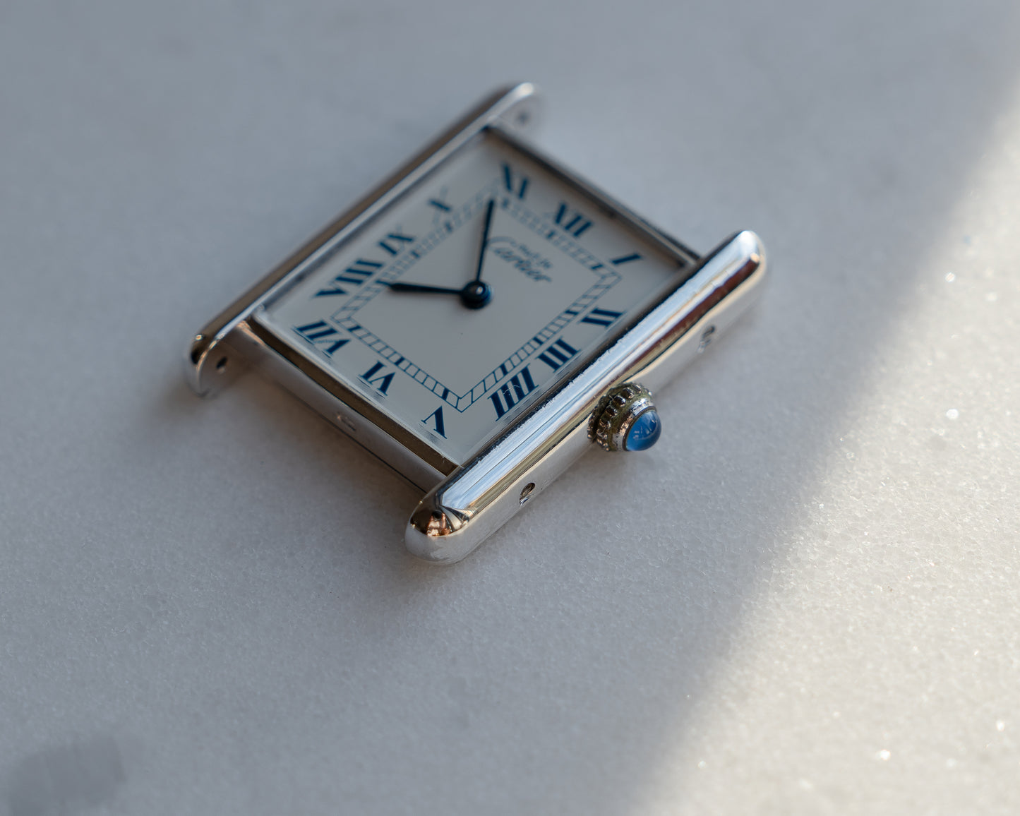 Cartier Must Tank Blue Roman numeral white dial, silver case - LM size