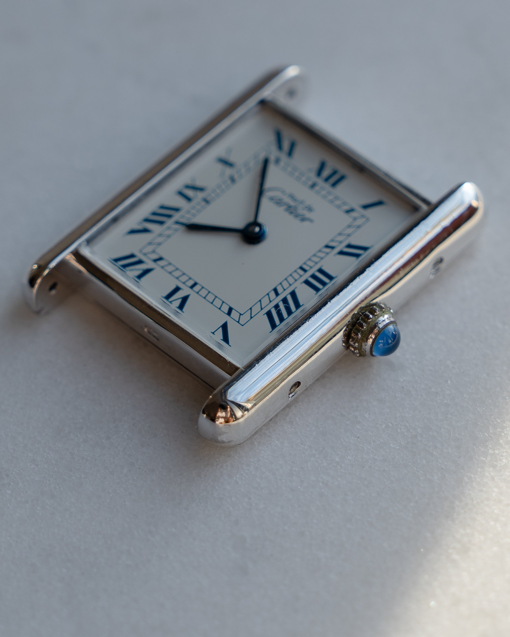 Cartier Must Tank - blue Roman numeral dial, LM (large) size, full set