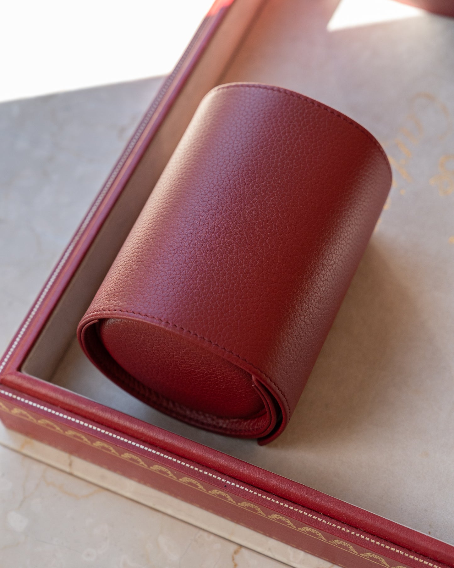 Cartier red calf skin leather oval watch case