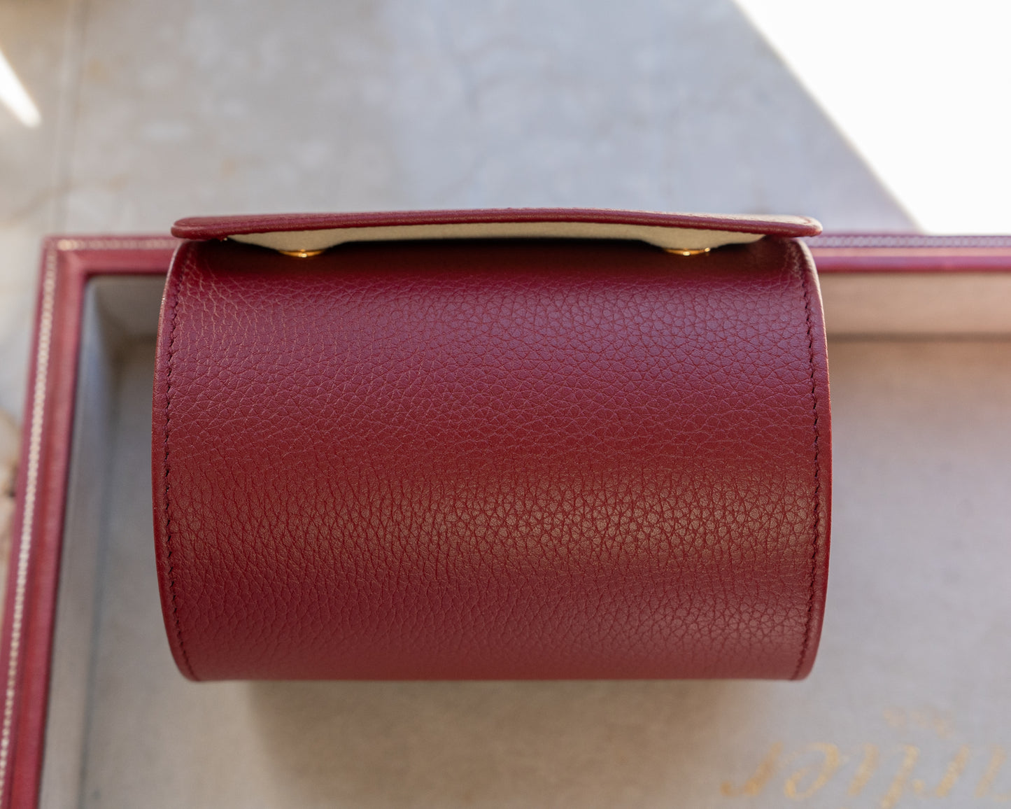 Cartier red calf skin leather oval watch case