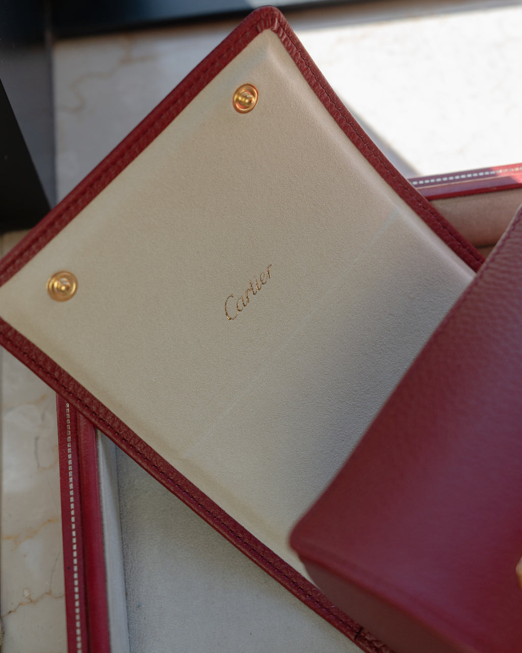 Cartier red calf skin leather oval watch case
