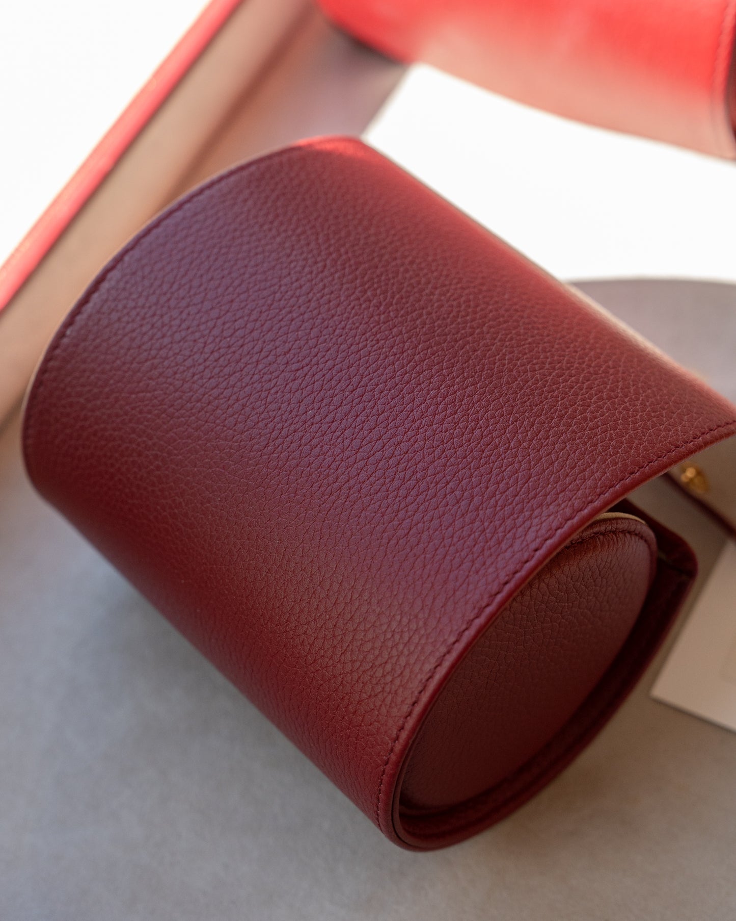 Cartier red calf skin leather oval watch case