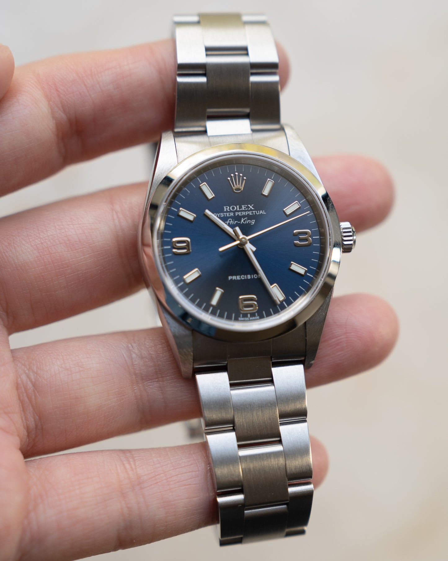 Rolex Air King 14000M Blue Dial from October 2001, full set