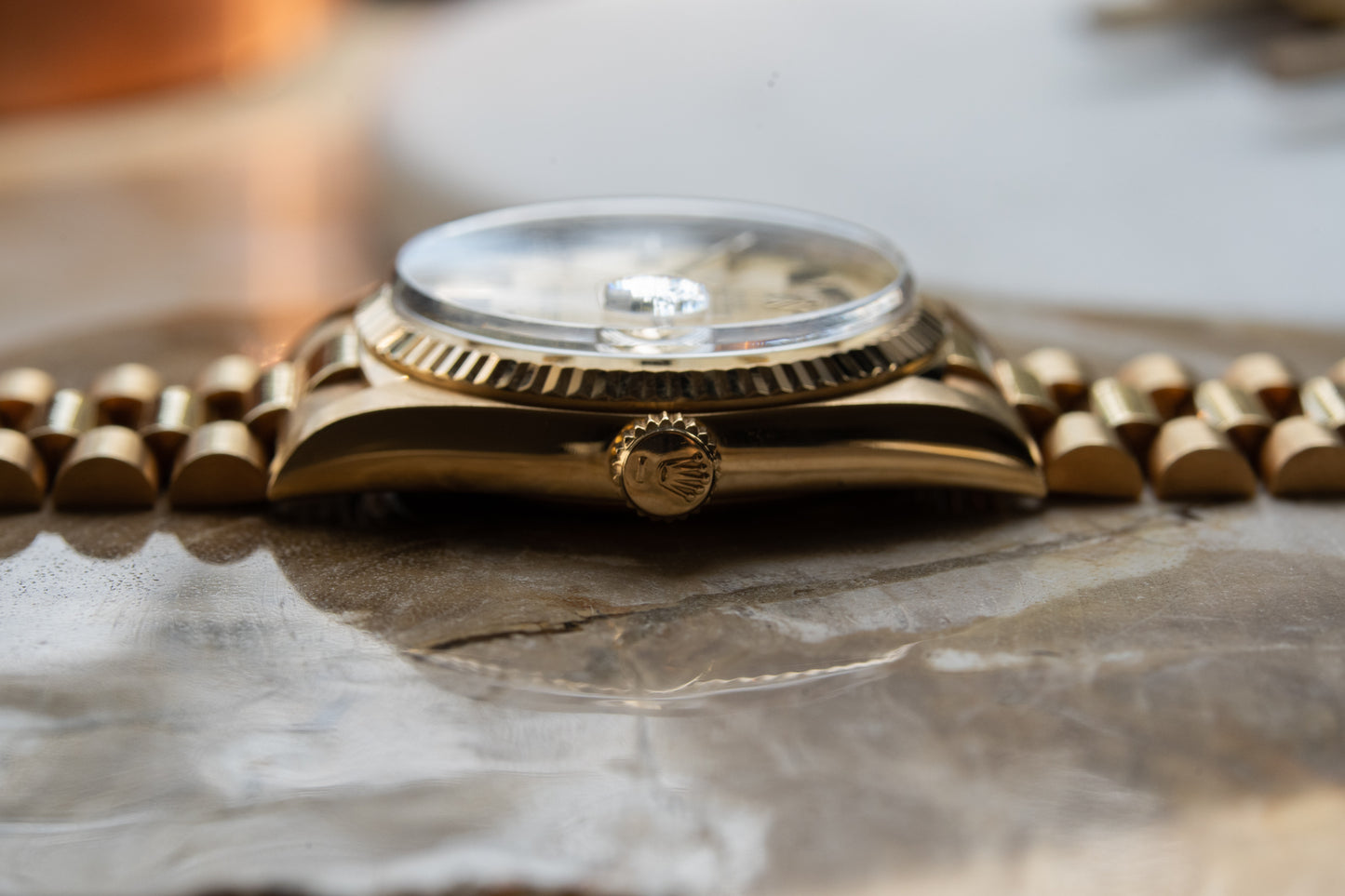 Rolex Day-Date in Yellow Gold ref 1803 Linen Dial 1974 on President bracelet