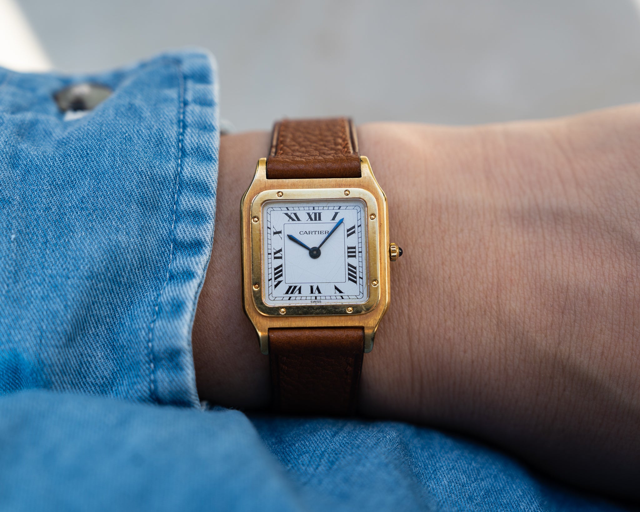 Cartier Santos-Dumont "Extra Flat" Large in 18k Yellow Gold, box & papers