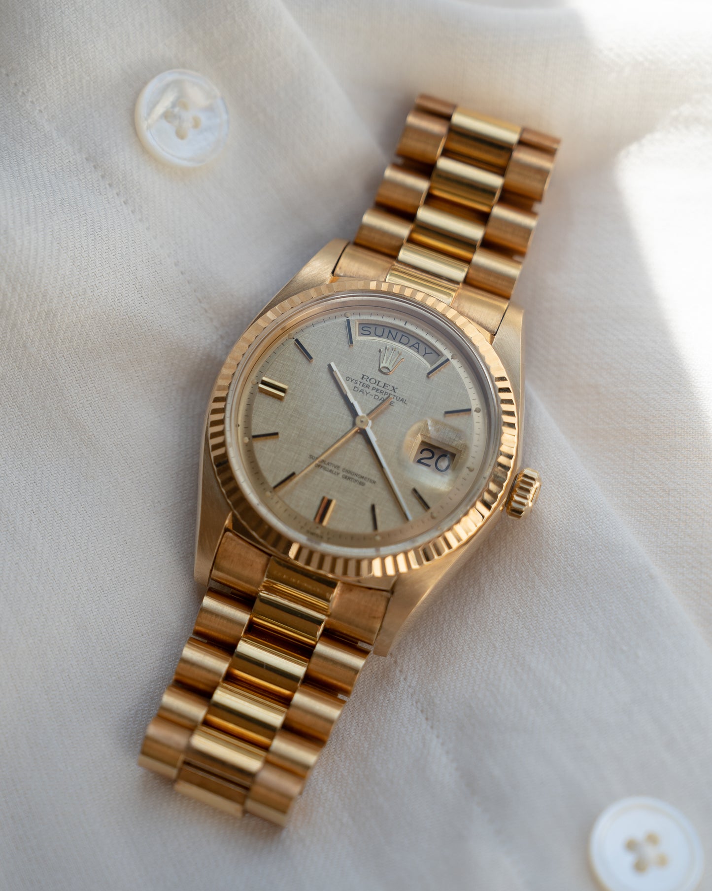 Rolex Day-Date in Yellow Gold ref 1803 Linen Dial 1974 on President bracelet