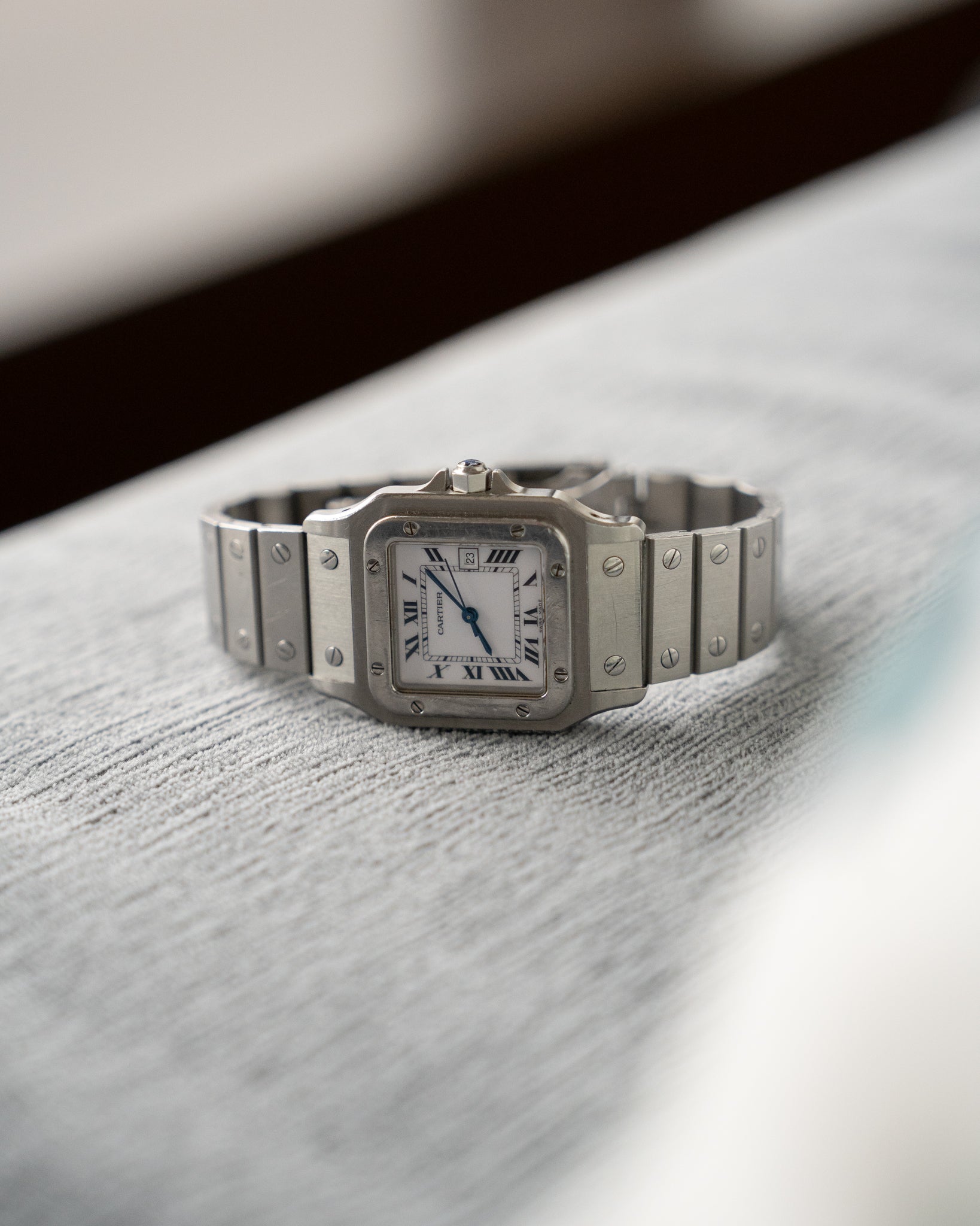 Santos de Cartier LM ref 2960 in steel, box & papers