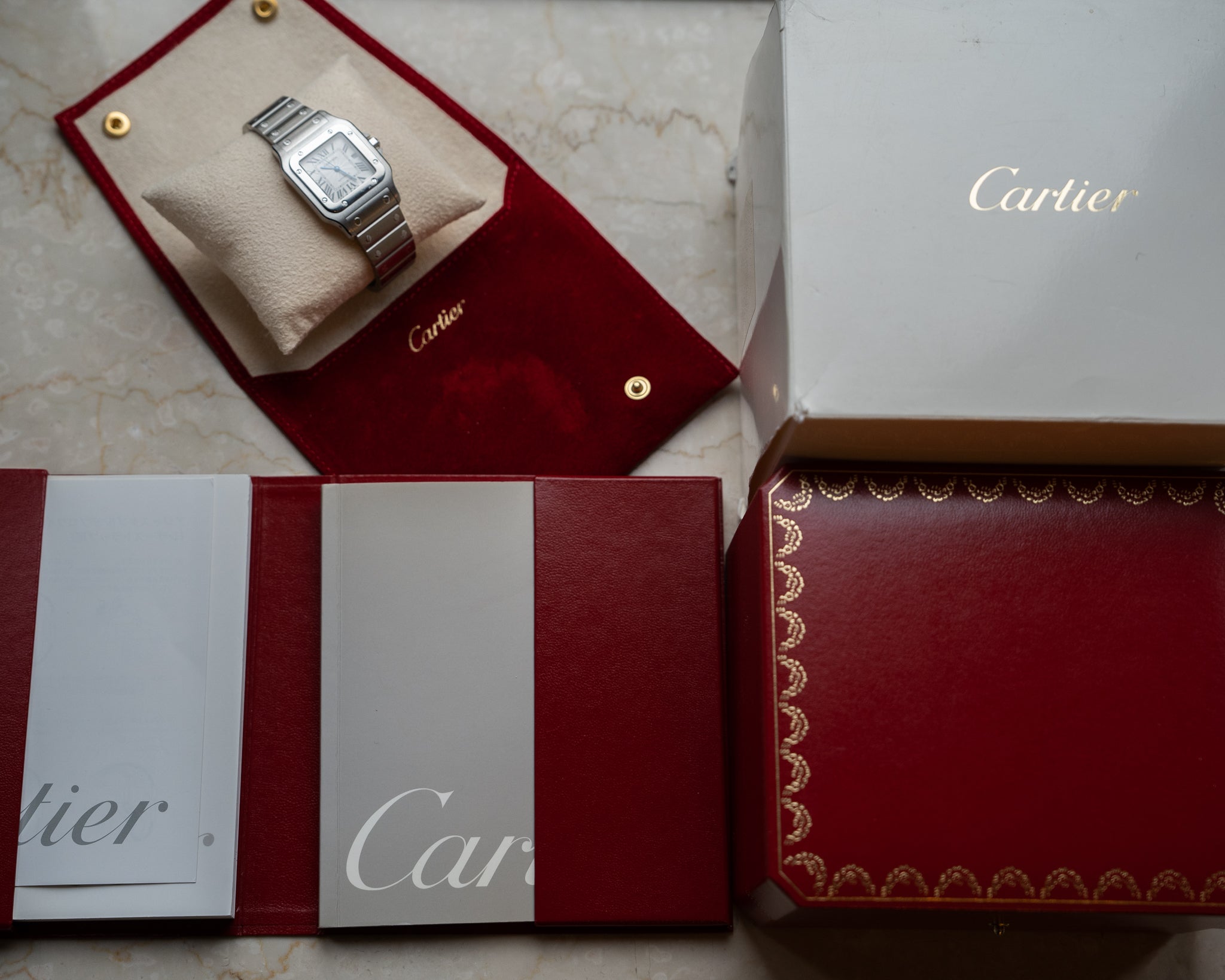 Cartier Santos Galbee LM ref 2319 in steel, box and papers