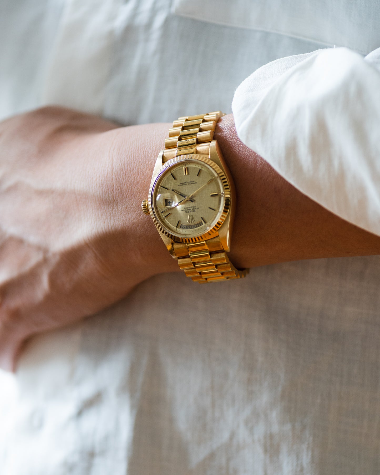 Rolex Day-Date in Yellow Gold ref 1803 Linen Dial 1974 on President bracelet