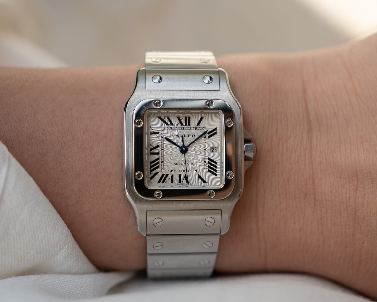 Cartier Santos Galbee LM ref 2319 steel, box and papers