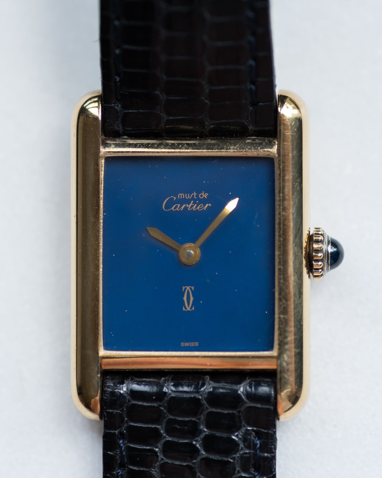 Must de Cartier Tank SM- Blue Lacquer dial with manual wind movement, full set