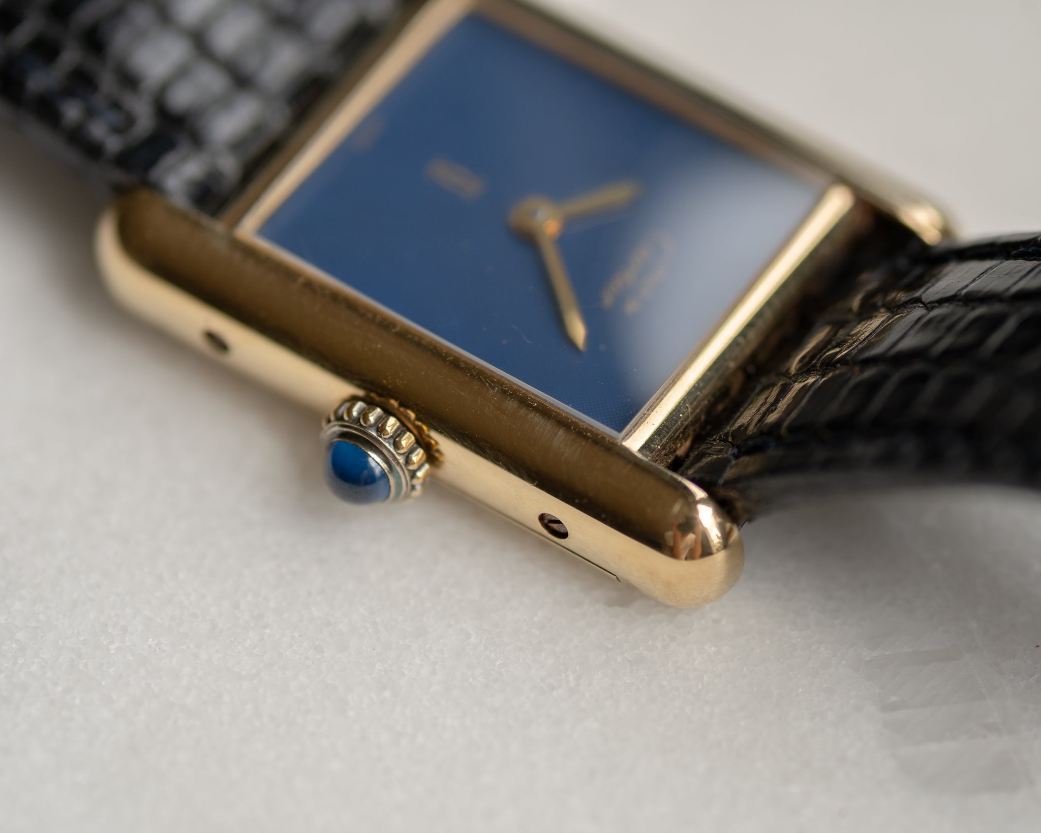 Must de Cartier Tank SM- Blue Lacquer dial with manual wind movement, full set