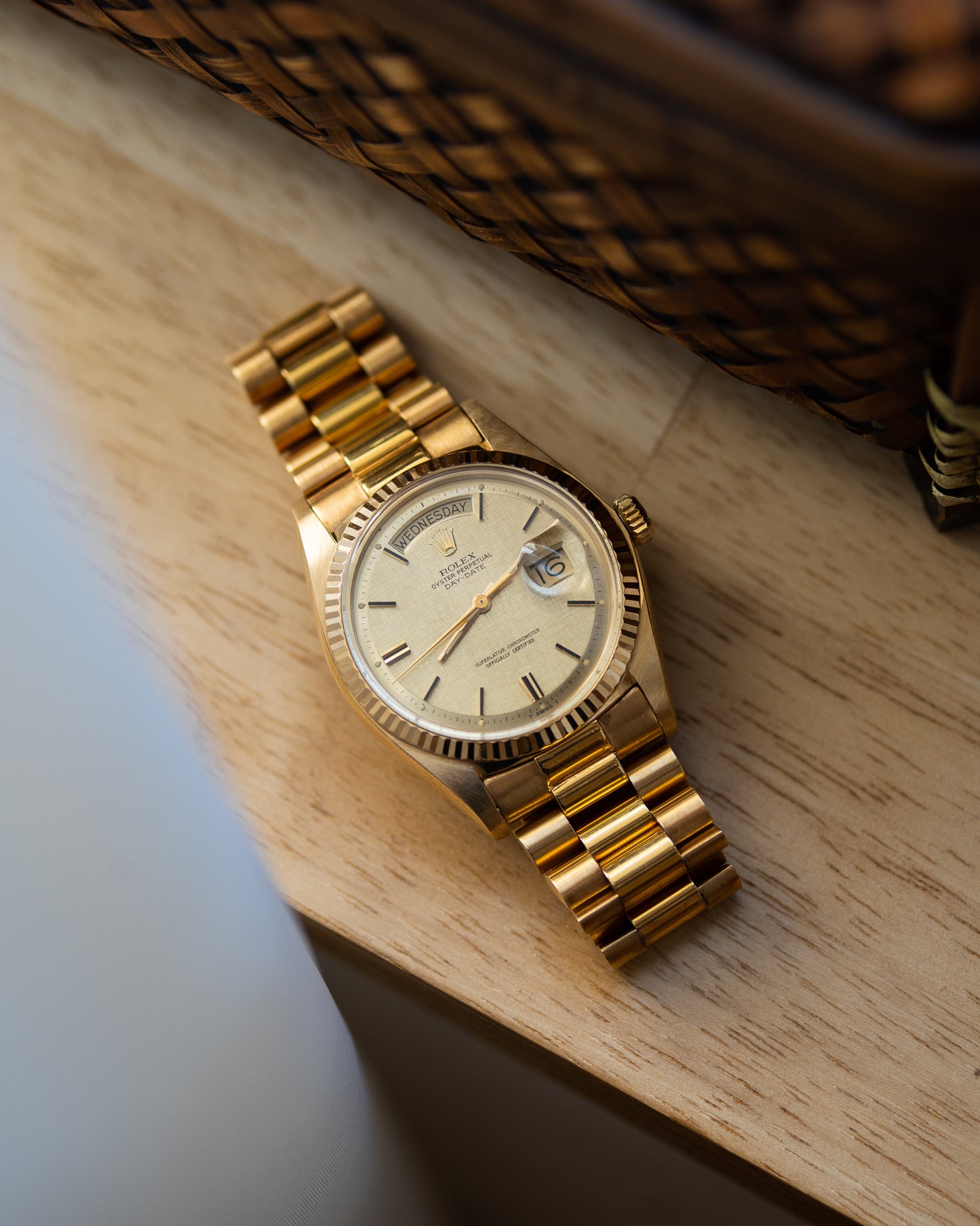 Rolex Day-Date in Yellow Gold ref 1803 Linen Dial 1974 on President bracelet